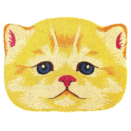 RugSmith Multicolor Machine Tufted Yellow Cat Face Doormat